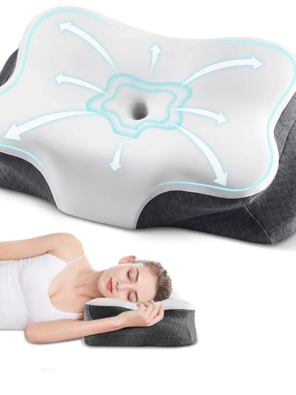 Cooling Contour Sleep Pillow in White and Gray
